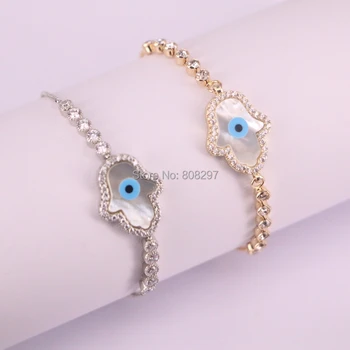 Wholesale 10Pcs micro pave cz shell eye hamsa hand bracelet,charm adjustable chain bracelet for women
Wholesale 10Pcs micro pave cz shell eye hamsa hand bracelet,charm adjustable chain bracelet for women