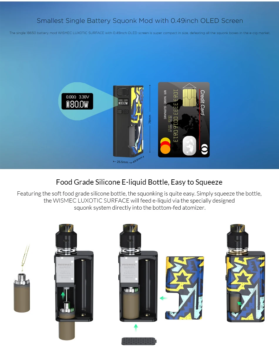 Wismec Luxotic Surface Kit with 2ml KESTREL Tank 6.5ml Bottle 80W Luxotic Surface Box MOD Electronic CIgarette Vape kit