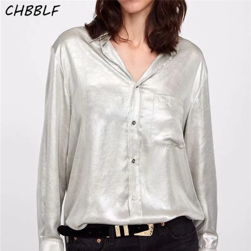 CHBBLF women stylish shiny solid loose blouses pocket long sleeve shirts ladies office wear tops blusas A9029
CHBBLF women stylish shiny solid loose blouses pocket long sleeve shirts ladies office wear tops blusas A9029