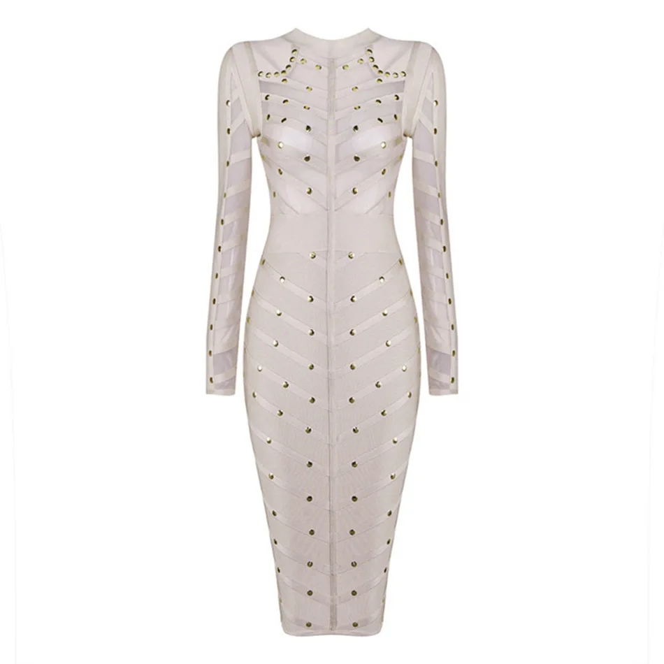 TANG Summer Sexy Low Chest Women Dress Fashion Rivet Slim High Waist Dress Runway Perspective Hollow Out Party dress (2)