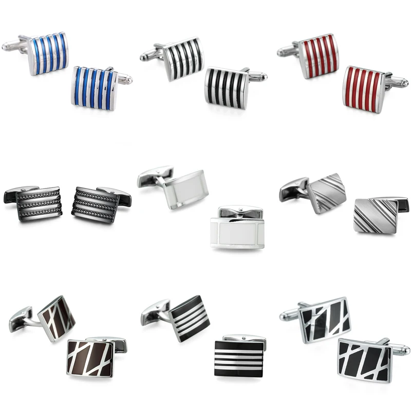 

WN The new high quality rhodium plating square striped Cufflinks high-quality men French shirt Cufflinks Wholesale and retail