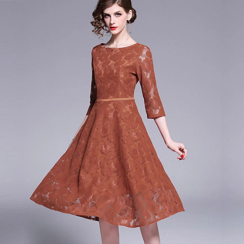 Spring summer elegant Lace Dress Work Casual Slim Fashion O-neck Sexy Hollow Out brown Dresses Women A-line Vintage Vestidos
Spring summer elegant Lace Dress Work Casual Slim Fashion O-neck Sexy Hollow Out brown Dresses Women A-line Vintage Vestidos
