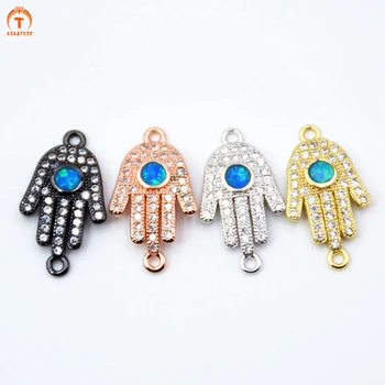 

Asa&Tess Blue Opal Hands Charms Evil Eye connector Gold silver Plated Tiny Hand Pendants Micro Pave CZ Opal Charms 18mm