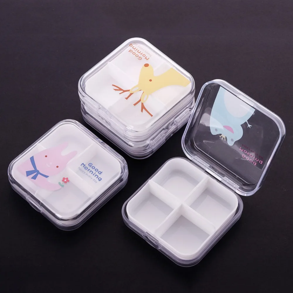 4 Slots Transparent Cute Cartoon Mini Storage Medicine Pill Box Portable Empty Plastic Container Cases #289777
4 Slots Transparent Cute Cartoon Mini Storage Medicine Pill Box Portable Empty Plastic Container Cases #289777