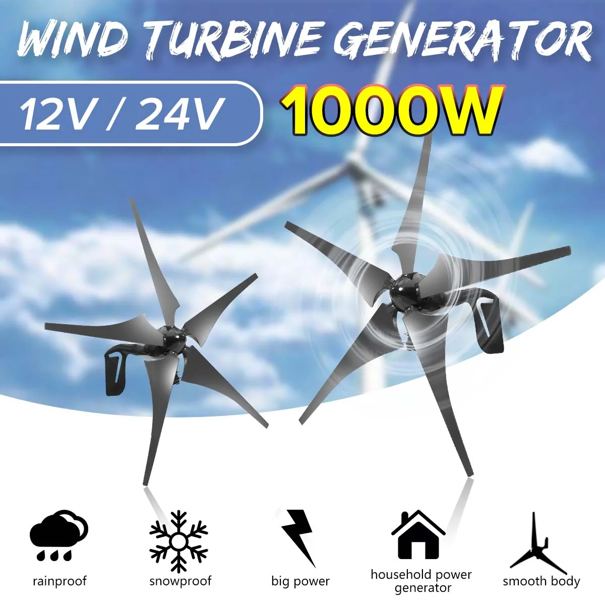 3000W 12V 24V 5 Nylon Fiber Blade Horizontal Home Wind Turbines Generator Power Windmill Energy Turbines Charge For home Outdoor
3000W 12V 24V 5 Nylon Fiber Blade Horizontal Home Wind Turbines Generator Power Windmill Energy Turbines Charge For home Outdoor