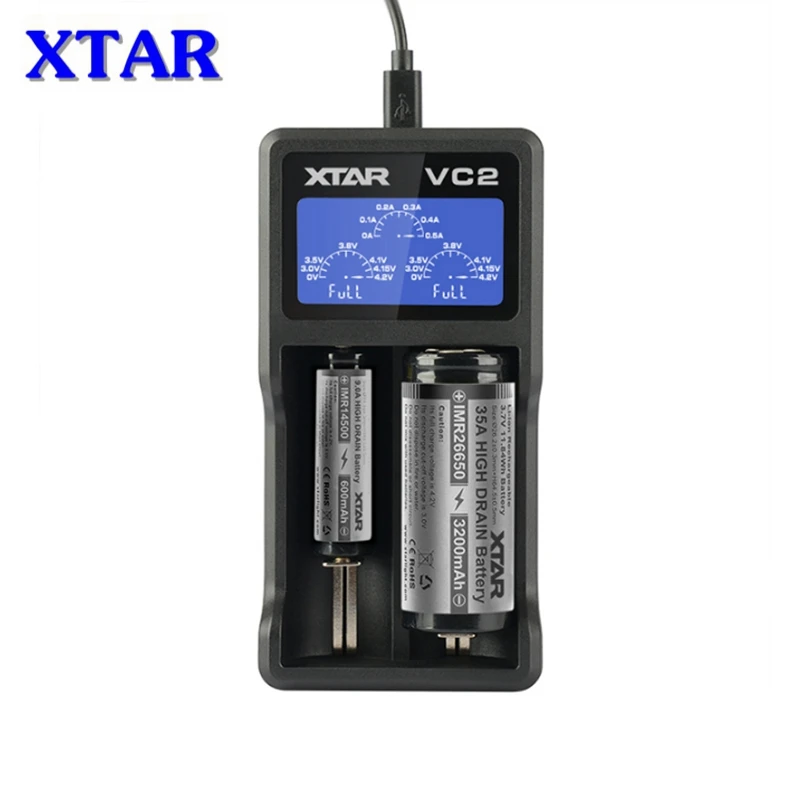 

XTAR VC2 Battery Charger For 18650 14500 10440 16340 26650 18350 22650 14650 17670 18490 18500 18700 22650 3.6V/3.7V Li-ion