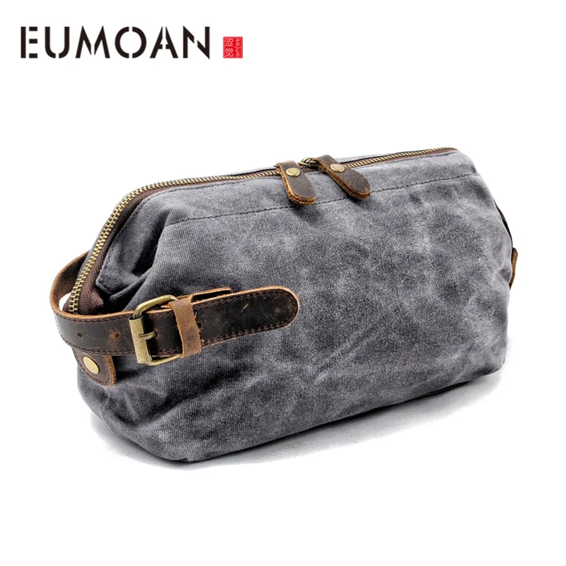EUMOAN Men's hand grab bag, oil wax canvas wash bag, vintage head cowhide handbag
EUMOAN Men's hand grab bag, oil wax canvas wash bag, vintage head cowhide handbag