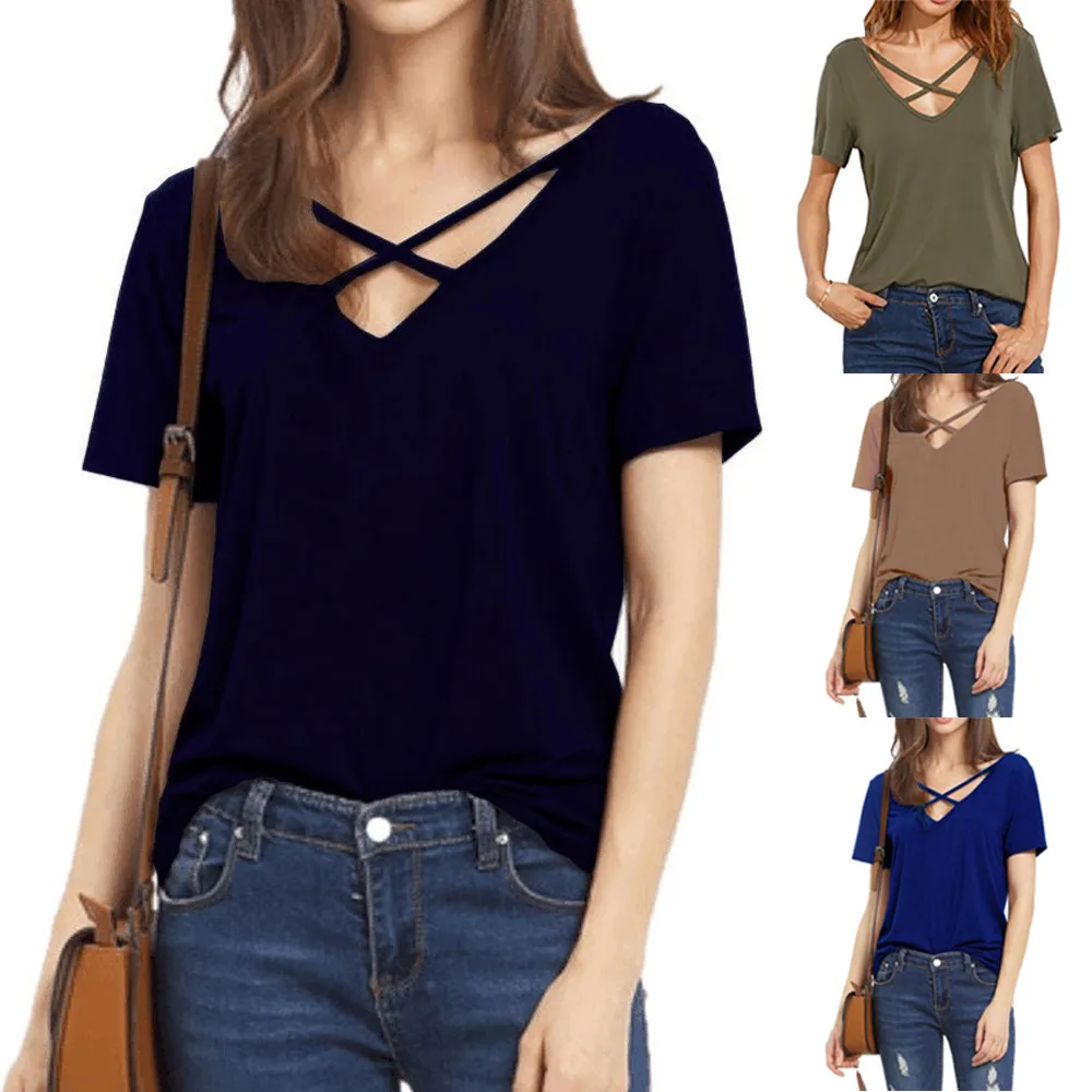 Womail Women top t-shirt Summer Fashion Short Sleeve V Neck Sexy Strap Solid Casual Basic T-Shirt Top Casual 2019 dropship f7
Womail Women top t-shirt Summer Fashion Short Sleeve V Neck Sexy Strap Solid Casual Basic T-Shirt Top Casual 2019 dropship f7