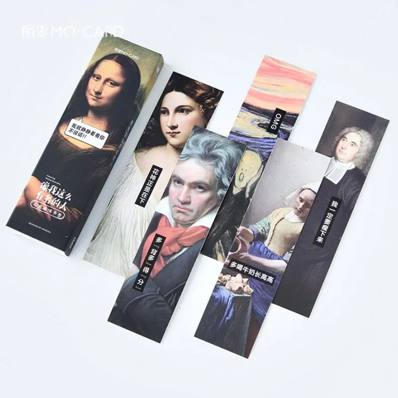30pcs/box Famous paintings Interesting paper bookmarks figure book holder message card stationery zakka school supplie papelaria 
30pcs/box Famous paintings Interesting paper bookmarks figure book holder message card stationery zakka school supplie papelaria