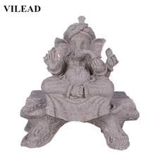 VILEAD 8.6 "Natureza Areia Pedra Índia Deus Elefante Ganesha Estátua Religiosa Com Cabeça de Elefante Estatuetas de Buda Estatuetas Escultura(China)