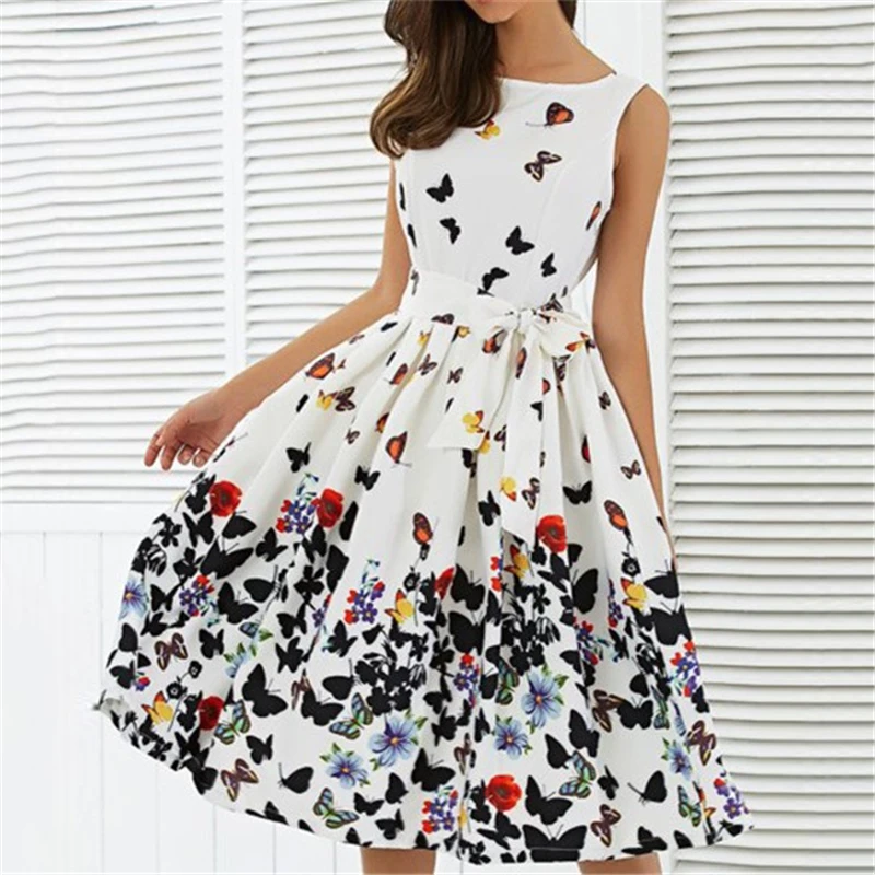 2019 Women Fashion Butterfly Floral Vintage Pleat Swing Dresses Summer Sleeveless Zipper Sashes Dress White Retro Party Dresses
2019 Women Fashion Butterfly Floral Vintage Pleat Swing Dresses Summer Sleeveless Zipper Sashes Dress White Retro Party Dresses