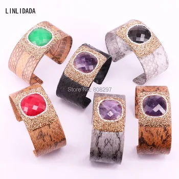 4Pcs Nature faceted gem stone bangle, pave golden rhinestone snakeskin leather bracelet bangles
4Pcs Nature faceted gem stone bangle, pave golden rhinestone snakeskin leather bracelet bangles
