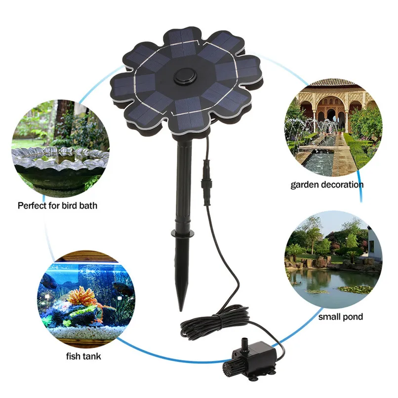Petal Fountain Solar Pump Round Floating Fountain Bird Bath Garden Decoration Petal Fountain #4L16 (15)
