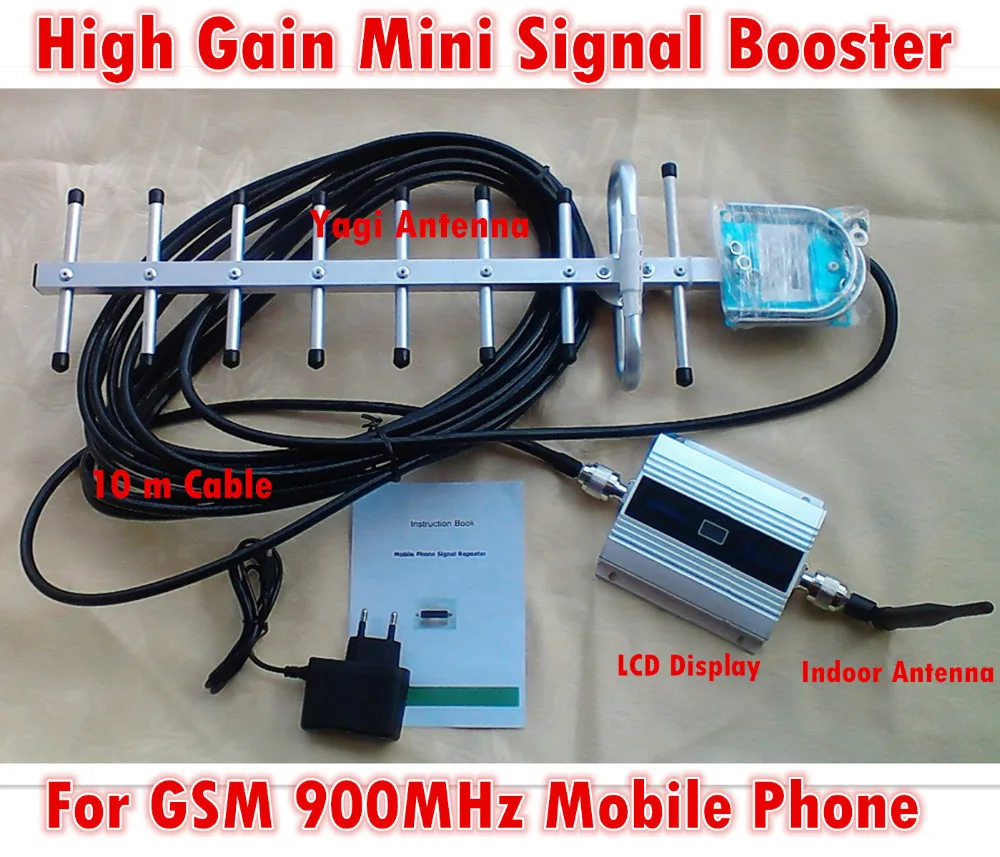 

LCD 2G GSM 900Mhz Repeater Booster Cell phone Mobile Signal Repeater Amplifier 13dBi 9 Yagi units Yagi Antenna with 10M Cable