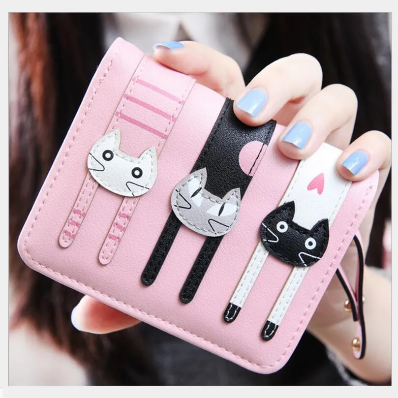 Image new 2016 pink cat wallet girl small leather wallet female cheap coin purses christmas gifts for kids wallets for women