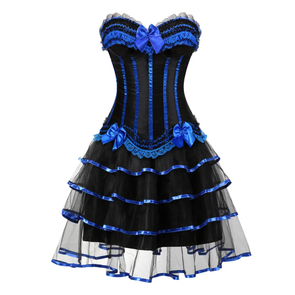 

2017 New Sexy women's Overbust corset halloween dress showgirl costume mini tutu Skirt petticoat carnival dress waist cincher