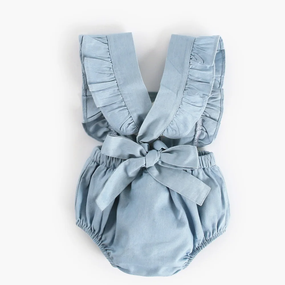 Blue Romper for Newborn Baby Girls Kids Summer Fashionals Rompers Kids Girl Clothing Off Shoulder Jumpsuit Children Clothes 0-3Y (1)