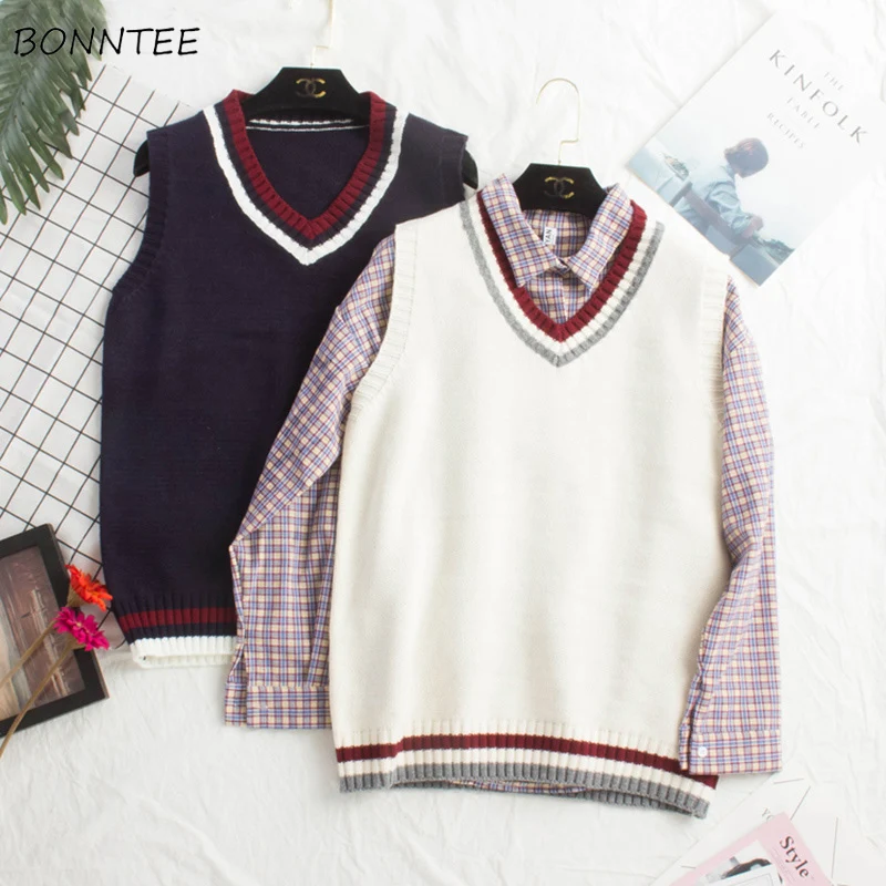 Vests Women Simple Loose Leisure School Korean Style Waistcoat Womens Spring Autumn Knitted Pullover Sleeveless All-match Female
Vests Women Simple Loose Leisure School Korean Style Waistcoat Womens Spring Autumn Knitted Pullover Sleeveless All-match Female
