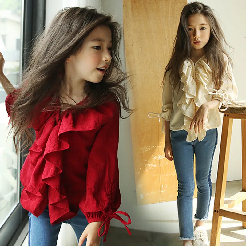 Girl's 3/4 Sleeve Solid Color Lotus Leaf Edge V-neck Shirt Blouses Korean Style Fashion Princess Blouses
Girl's 3/4 Sleeve Solid Color Lotus Leaf Edge V-neck Shirt Blouses Korean Style Fashion Princess Blouses