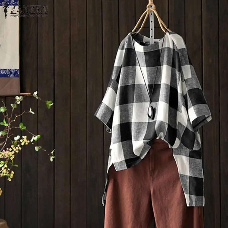 ZANZEA Cotton Linen Tunic Tops Plus Size Women Casual O Neck Shirts Blouses 2019 Vintage Plaid Check Split Blusas Chemiser Mujer
ZANZEA Cotton Linen Tunic Tops Plus Size Women Casual O Neck Shirts Blouses 2019 Vintage Plaid Check Split Blusas Chemiser Mujer