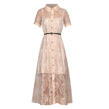 New Women Lace Polka Dot Dress Elegant Short Sleeve Long Dresses With Belt F6220
New Women Lace Polka Dot Dress Elegant Short Sleeve Long Dresses With Belt F6220