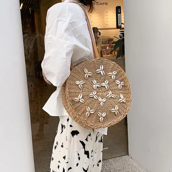 Shell Appliques Round Straw Bags for Women Casual Rattan Weave Female Shoulder Bags Wicker Larhe Summer Beach Purse 2019
Shell Appliques Round Straw Bags for Women Casual Rattan Weave Female Shoulder Bags Wicker Larhe Summer Beach Purse 2019
