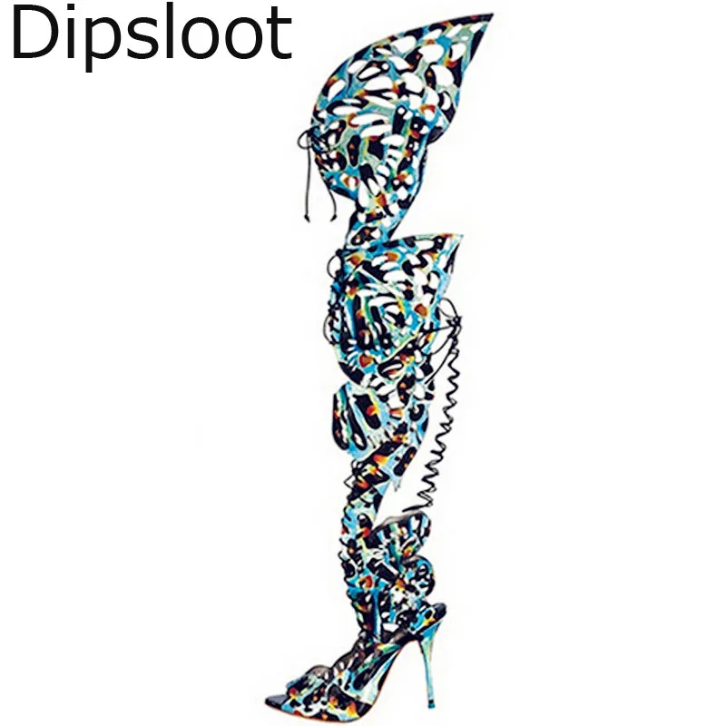 Summer Laser Shiny Leather Carved Butterfly Thigh High Boots Open Toe Women Over Knee Hollow out Ladies Lace Up High Heel Botas
Summer Laser Shiny Leather Carved Butterfly Thigh High Boots Open Toe Women Over Knee Hollow out Ladies Lace Up High Heel Botas