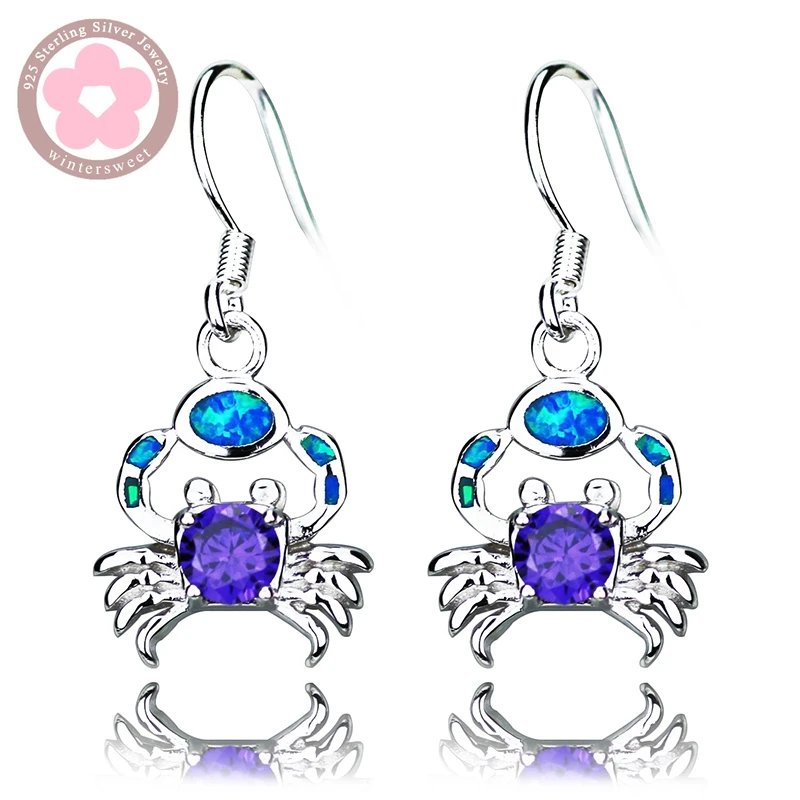 

JLE109 Jieling Crab Blue Opal Amethyst Gemstone 925 Sterling Silver Drop Earrings for women Lady gift