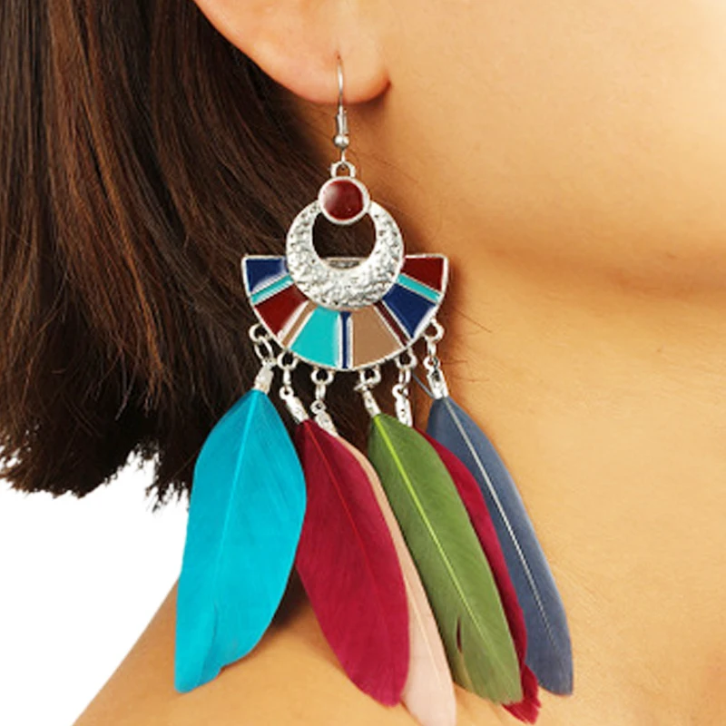 Bohemia Ethnic Style Retro scalloped Fan Long Tassel Pendant Earrings Peacock Colorful Feather Dangle Earrings Gem EH145
Bohemia Ethnic Style Retro scalloped Fan Long Tassel Pendant Earrings Peacock Colorful Feather Dangle Earrings Gem EH145