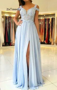 Classy Blue Evening Dress High Slits Long Graduation Prom Dresses With Lace Elegant Backless Formal Party Gowns For Teen Girls
Classy Blue Evening Dress High Slits Long Graduation Prom Dresses With Lace Elegant Backless Formal Party Gowns For Teen Girls
