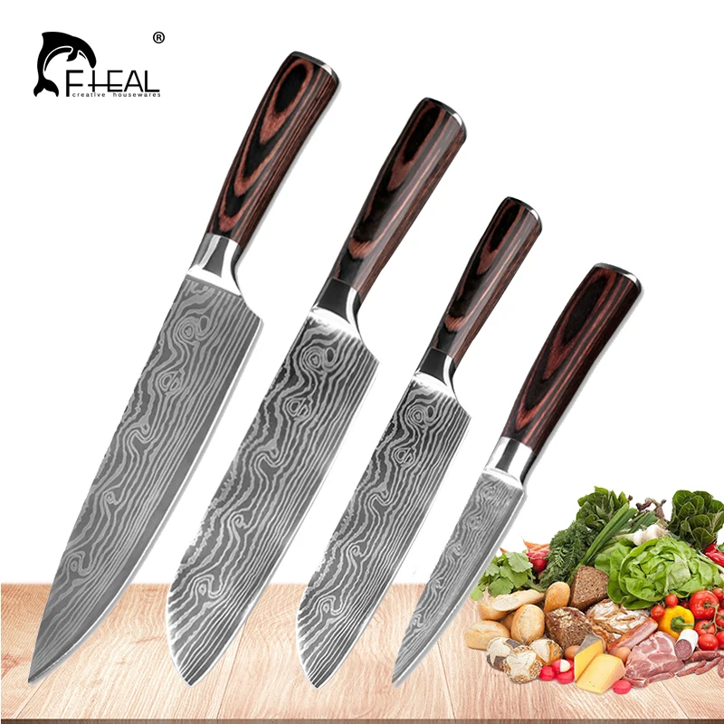 FHEAL 3.5/5.5/7/8 inch Utility Chef Knives 7CR17 Imitation Damascus Steel Santoku kitchen Knives Sharp Cleaver Slicing Knives 
FHEAL 3.5/5.5/7/8 inch Utility Chef Knives 7CR17 Imitation Damascus Steel Santoku kitchen Knives Sharp Cleaver Slicing Knives