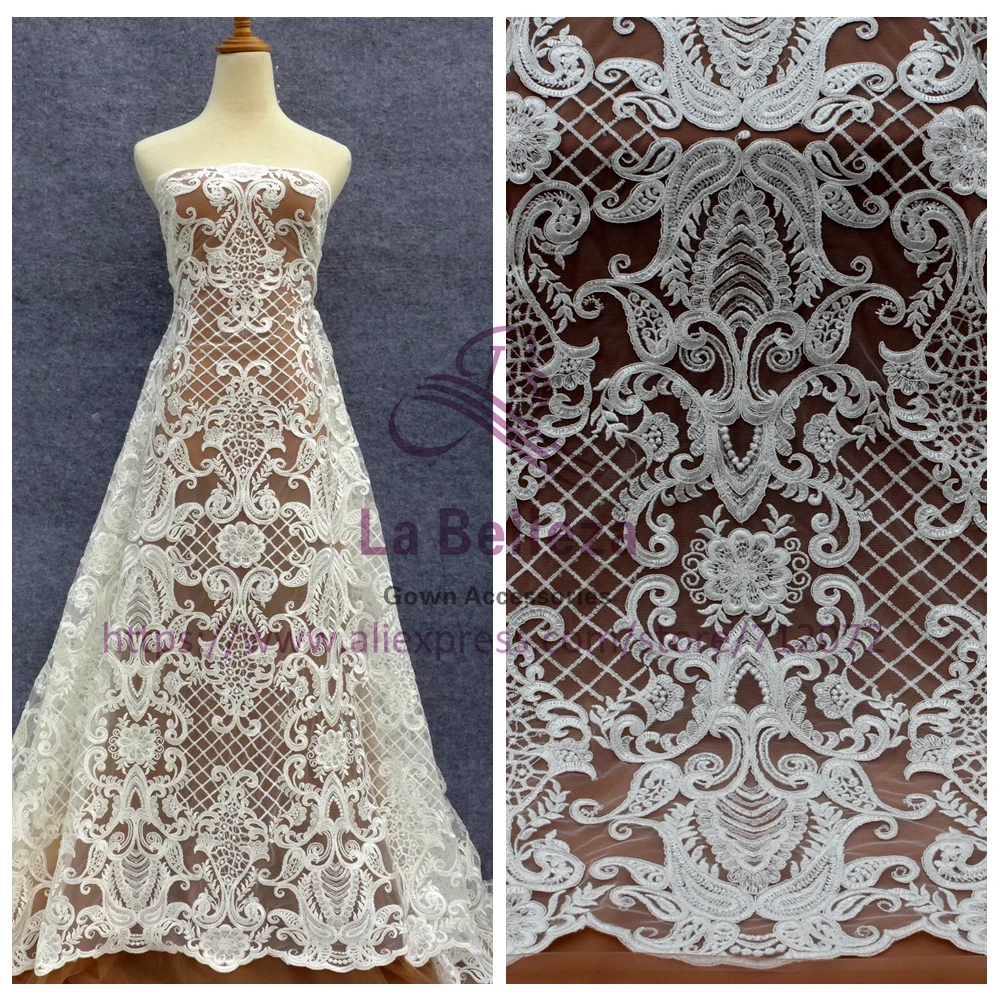 La Belleza New heavy Off white sequins cord wedding dress lace fabric 51" width 1 yard SNGX1801
La Belleza New heavy Off white sequins cord wedding dress lace fabric 51" width 1 yard SNGX1801