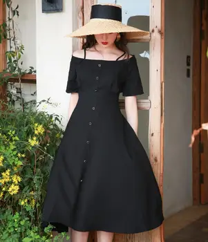 Black Women Summer Vintage Pleated Swing Midi Dress Ladies Off Shoulder Sash Neck Party Dresses Sundress
Black Women Summer Vintage Pleated Swing Midi Dress Ladies Off Shoulder Sash Neck Party Dresses Sundress