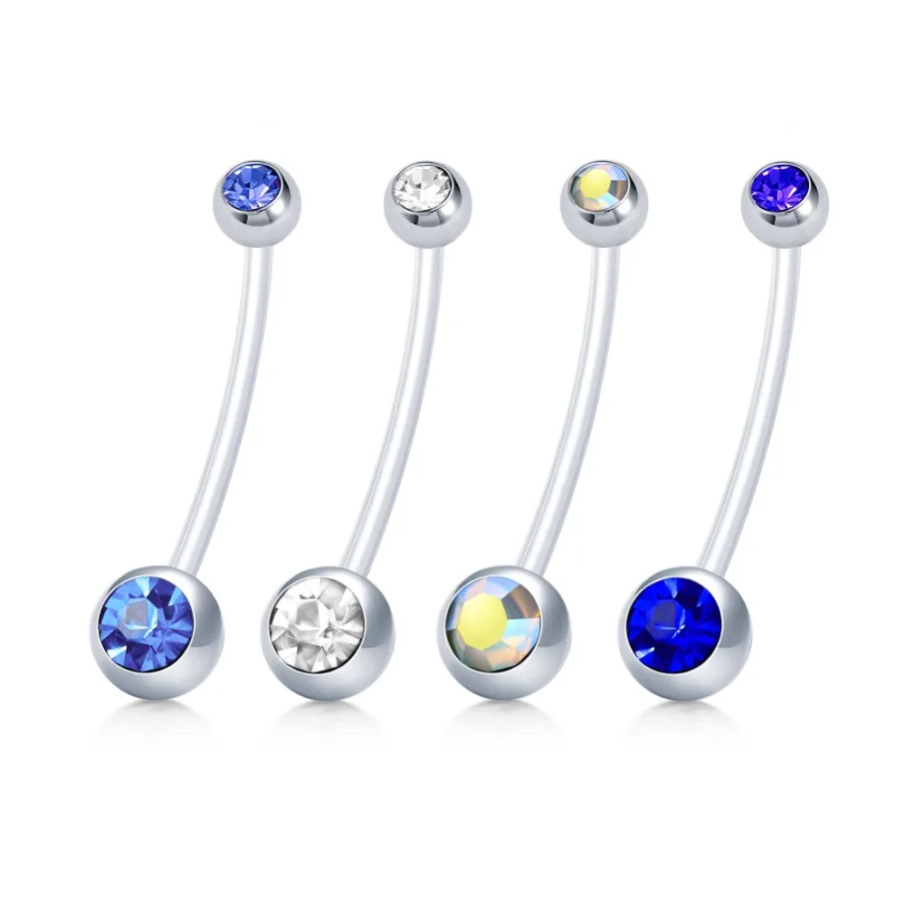 

Flexible Belly Button Ring Sports or Pregnancy Flexible Belly Rings Retainer Navel Bar 14G 1.6mm, 1 1/2 length Blue Set