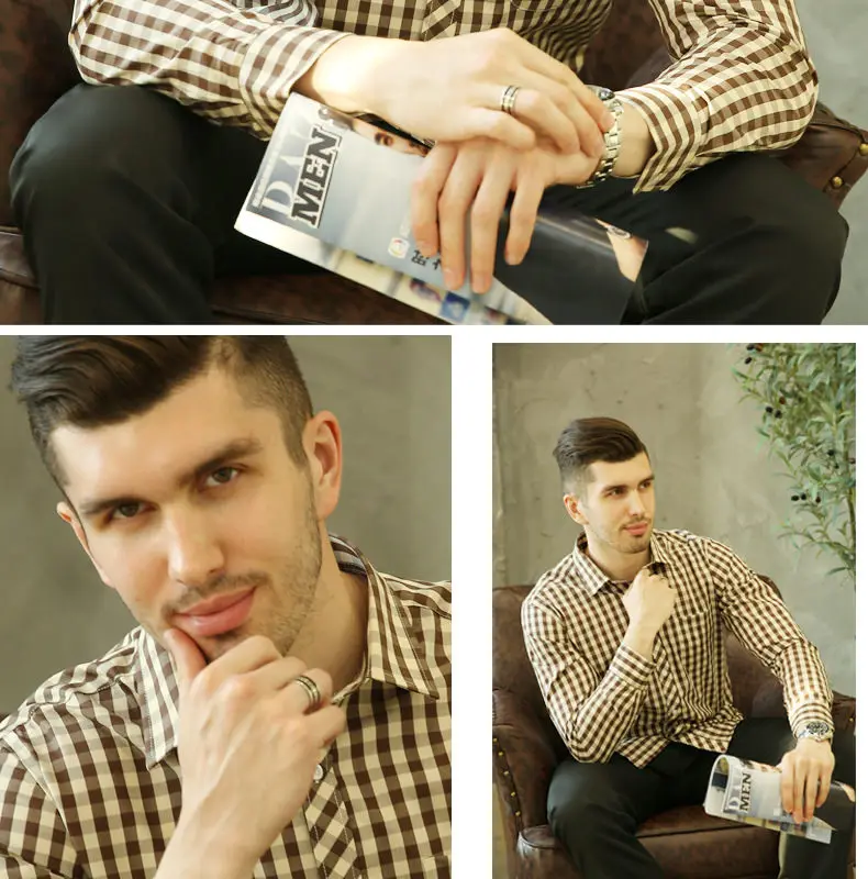 Plaid Shirts Men Free Iron Spring Summer Long Sleeve Cotton Business Formal Male Dress Shirts Leisure Social Shirts Brand MuLS 10