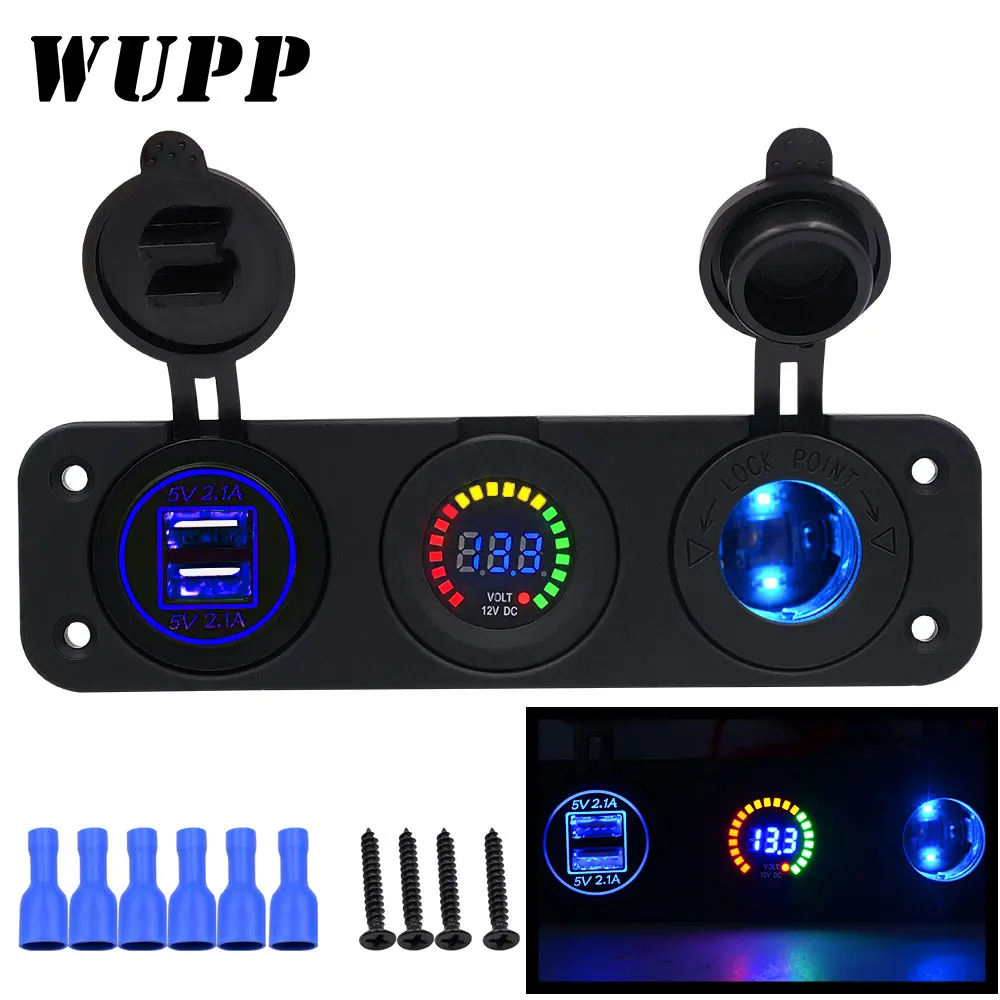 

WUPP Waterproof Dual USB 5V 4.2A Motorcycle Car Charger LED Power Adapter 12V-24V Voltmeter Display Car Cigarette Lighter Socket