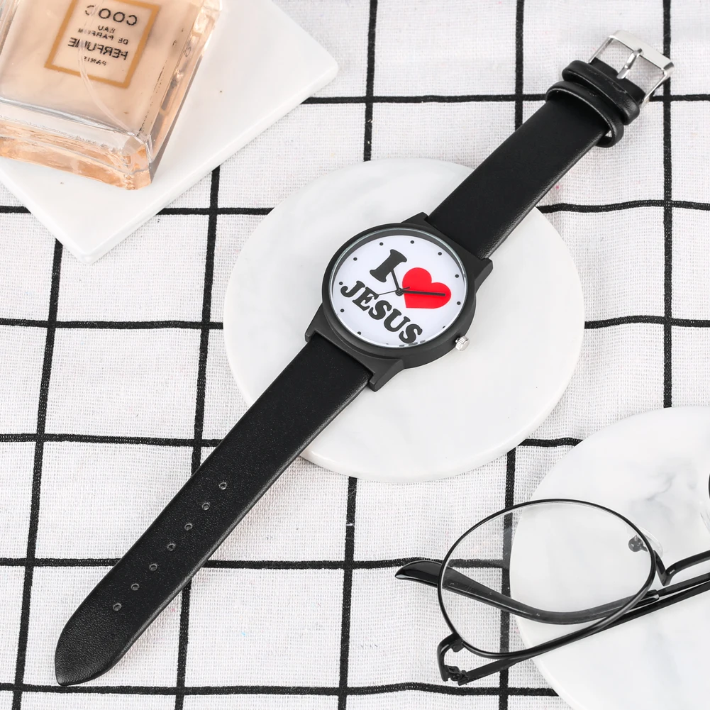 Attractive I Love Jesus Series Quartz Watch Concise Black PU Leather Band Large Round Dial Wristwatch Unisex Gift
Attractive I Love Jesus Series Quartz Watch Concise Black PU Leather Band Large Round Dial Wristwatch Unisex Gift