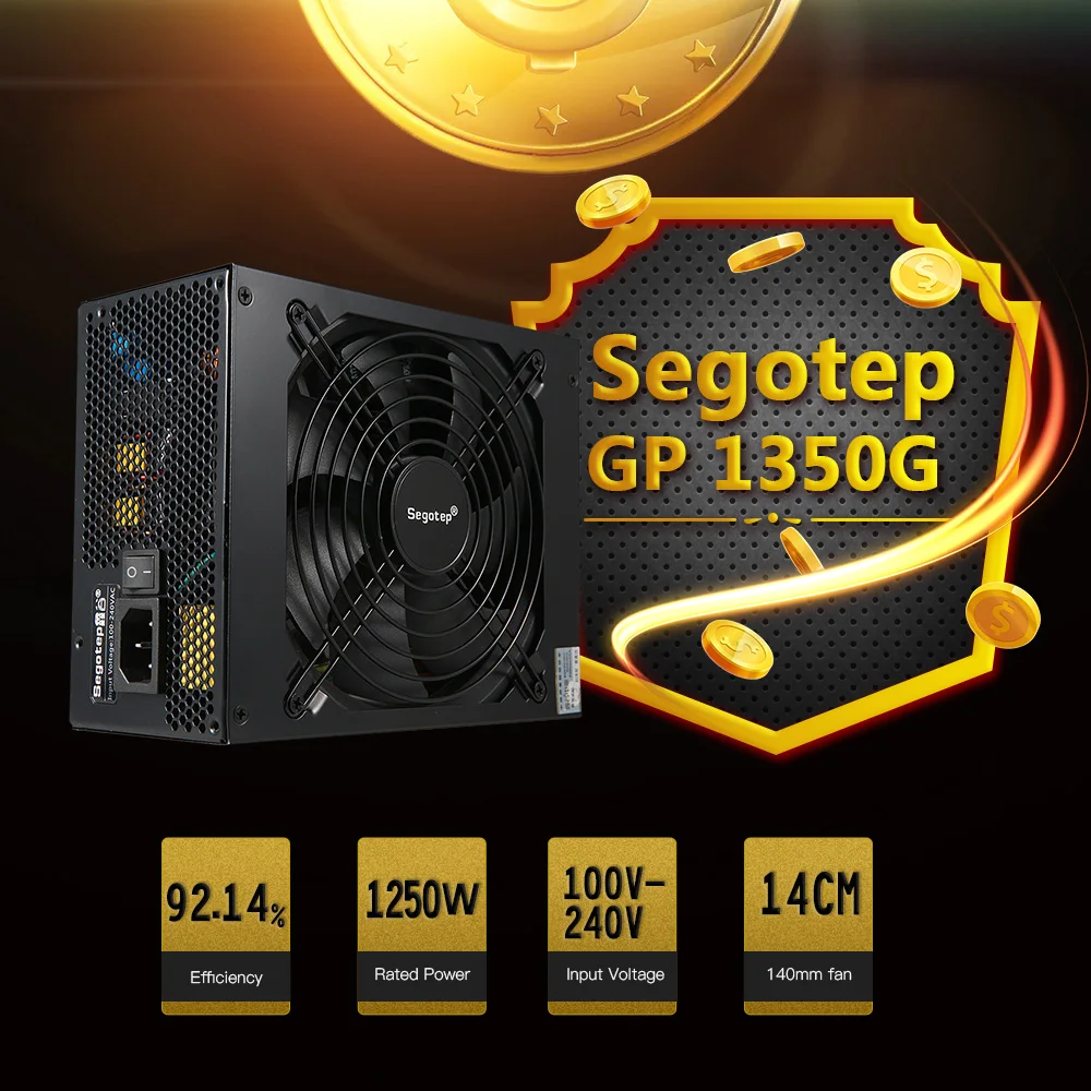 

Segotep 1250W GP1350G ATX PC Computer Mining Power Supply 80Plus Active PFC Support 6 Graphics Cards for bitcoin EU US UK Plug