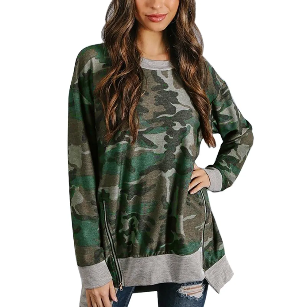 FREE OSTRICH women casual army green camouflage printed long-sleeved T-shirt O-neck loose tops zipper shirt plus size sweater
FREE OSTRICH women casual army green camouflage printed long-sleeved T-shirt O-neck loose tops zipper shirt plus size sweater