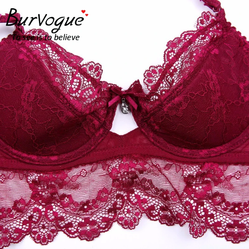 Burvogue New Lace Lingerie Bra Set Women Sexy Bra Set Push Up Bras Underwear Sets Plus size Adjustable Bras and Panties Set 4