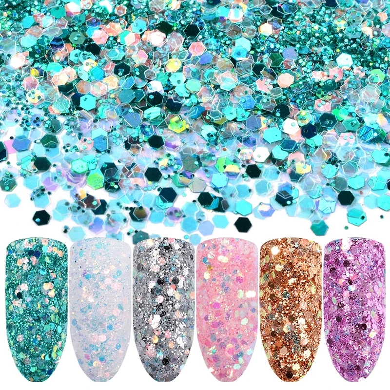6 boxes/set Shinning Colorful Laser Mixed Nail Glitter Powder Sequins 3d Paillette DIY Decorations Top Quality | Красота и здоровье