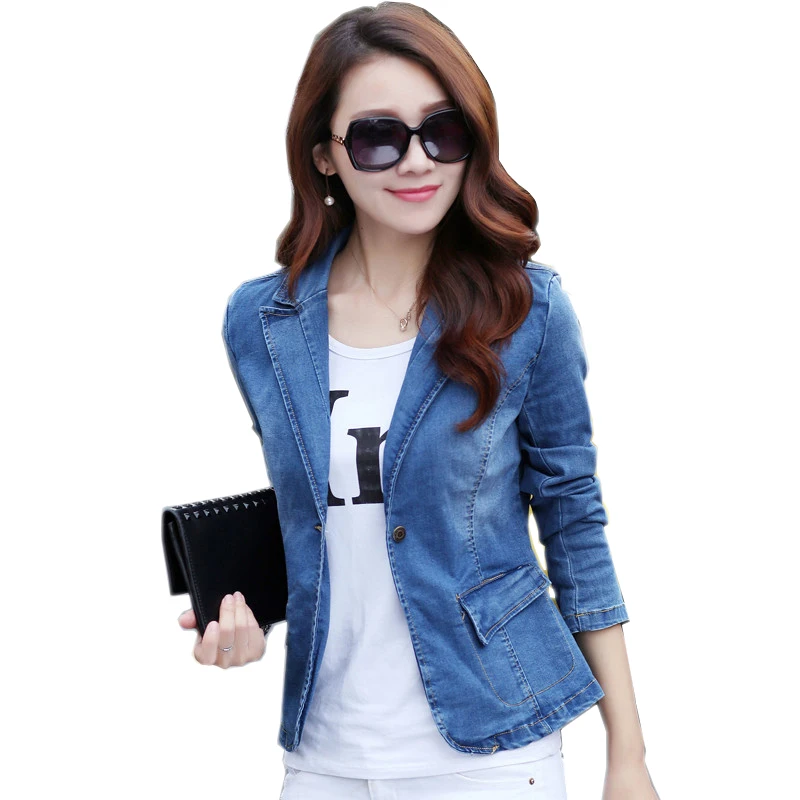 Spring Autumn Slim Denim Jacket Causal Blue Long Sleeve Jeans Jacket One Button Fashion Slim Suit Jacket women Clothes Tops 807
Spring Autumn Slim Denim Jacket Causal Blue Long Sleeve Jeans Jacket One Button Fashion Slim Suit Jacket women Clothes Tops 807