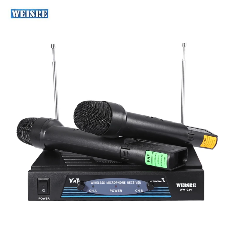 

WEISRE WM-03V Professional VHF Microphone System Karaoke Wireless Dual Handheld Mic With Receiver Transmitter For Family DIY KTV