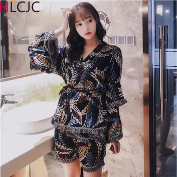 Women's 3 Pieces Pajamas Sets Sweet Wide Sleeves Spaghetti Strap Tops+Shorts+Comfortable Fringed Kimono Nightgowns Sleepwear
Women's 3 Pieces Pajamas Sets Sweet Wide Sleeves Spaghetti Strap Tops+Shorts+Comfortable Fringed Kimono Nightgowns Sleepwear