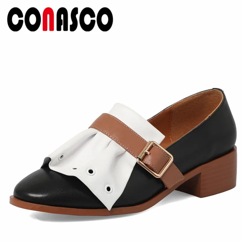 CONASCO New Women Basic Pumps Genuine Leather Spring Autumn Square Heels Shoes Woman Round Toe Buckle Decroartion Brand Pumps
CONASCO New Women Basic Pumps Genuine Leather Spring Autumn Square Heels Shoes Woman Round Toe Buckle Decroartion Brand Pumps