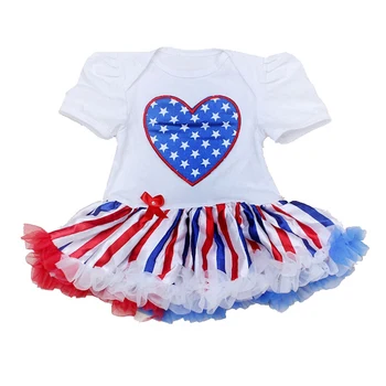 

Fourth Of July Love Applique Lace Petti Romper Dress Overalls for Party Baby Rompers New Born Baby Clothes Toddler Girl Clothing