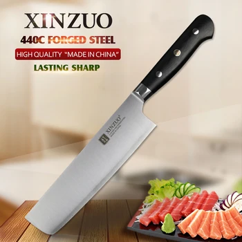

XINZUO 7 inch Slicing Knife Kitchen Nikiri Knives 3 Layer 440C Clad Steel Kitchen Stainless Chef Cleaver Knives with G10 Handle
