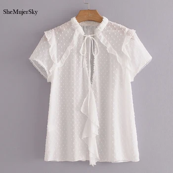 SheMujerSky Women White Chiffon Blouse Ruffles V-neck Short Sleeve Summer Tops Elegant Shirt blusa transparente
SheMujerSky Women White Chiffon Blouse Ruffles V-neck Short Sleeve Summer Tops Elegant Shirt blusa transparente