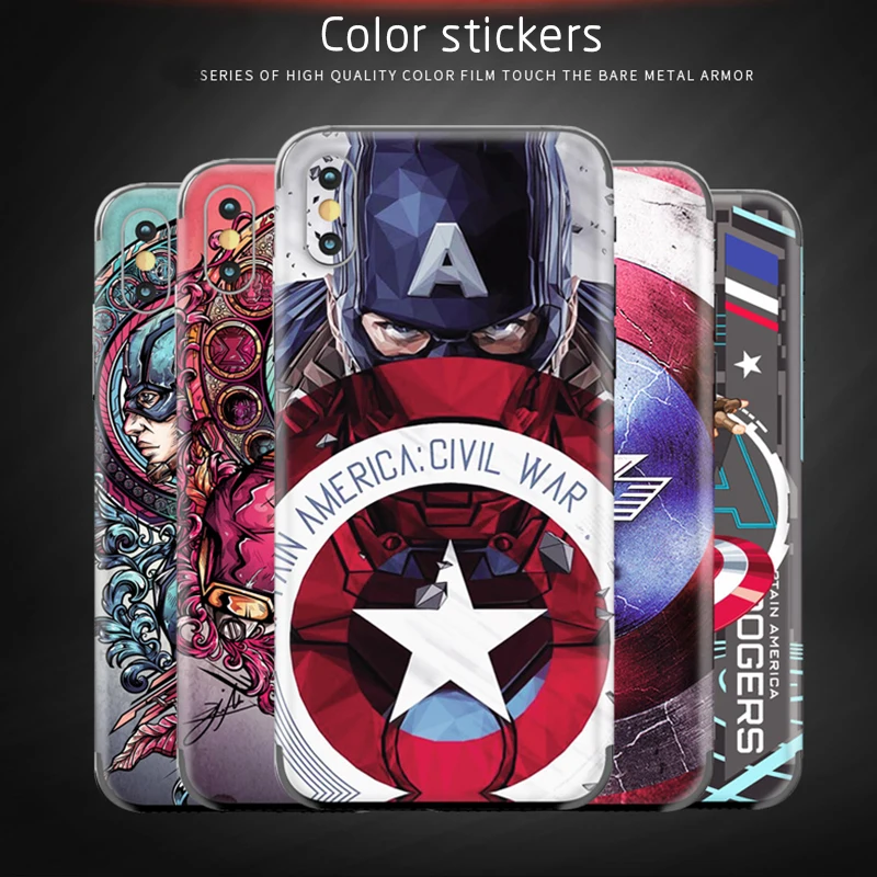 Наклейки для телефона чехол iphone 7 8 Plus SE 2020 X XS MAX Captain America цветная задняя пленка 11 Pro