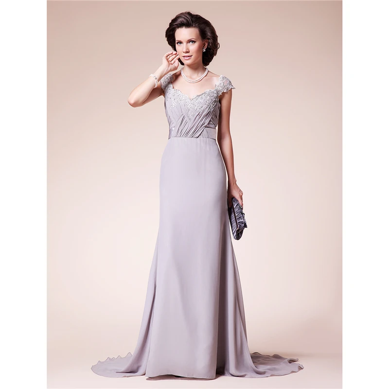 LAN TING BRIDE A-Line Straps Court Train Chiffon Lace Mother of the Bride Dress with Beading | Свадьбы и торжества